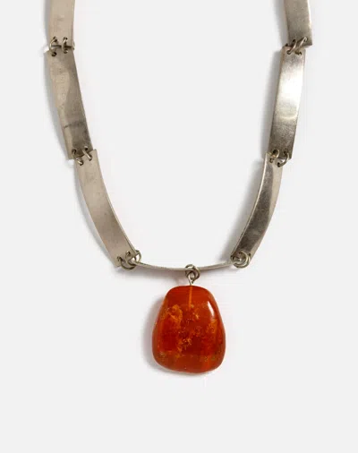 Marketplace 60s Sterling Modernist Stone Necklace In Orange