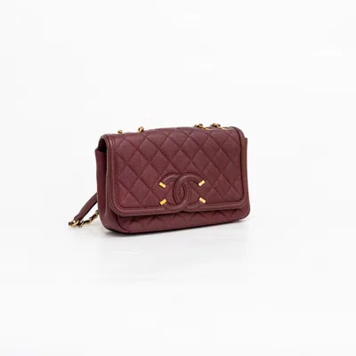 Pre-owned Chanel Burgundy Cc Filigree Flap Small