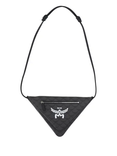 Mcm Logo Plaque Triangle Shape Shoulder Bag In Grey