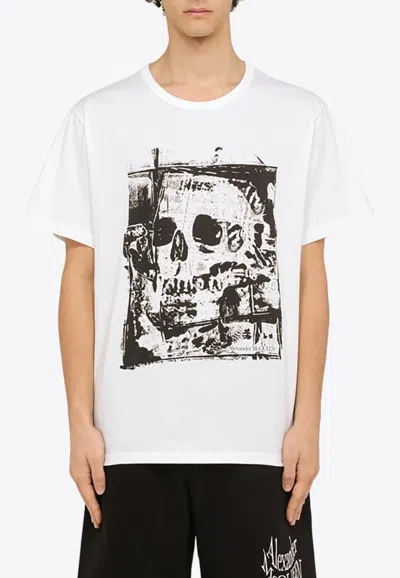 Alexander Mcqueen Abstract Print Crewneck T-shirt In White