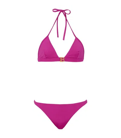 Balmain B-plaque Triangle Bikini Set In Purple