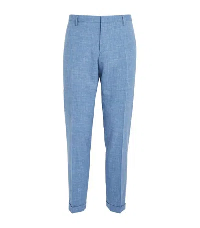 Paul Smith Wool-linen Slim Trousers In Blue