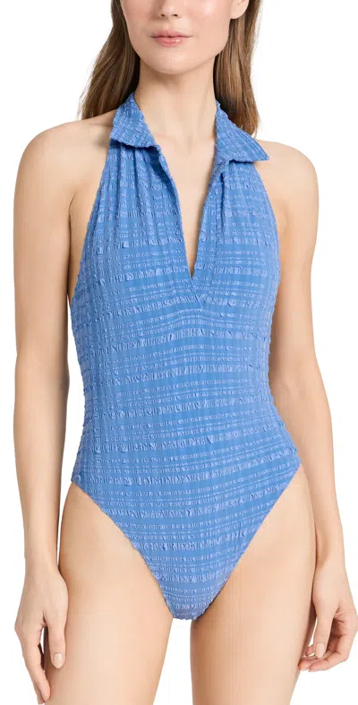 Lisa Marie Fernandez Polo Seersucker One-piece Swimsuit In Blue