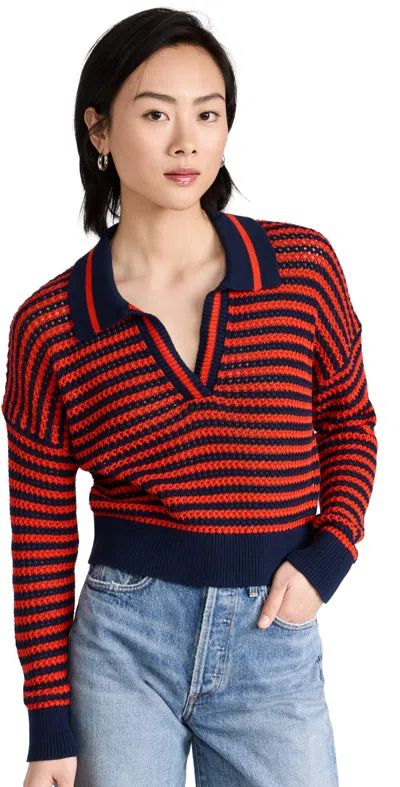 525 Stripe Polo Pullover Dark Blue Multi In Red