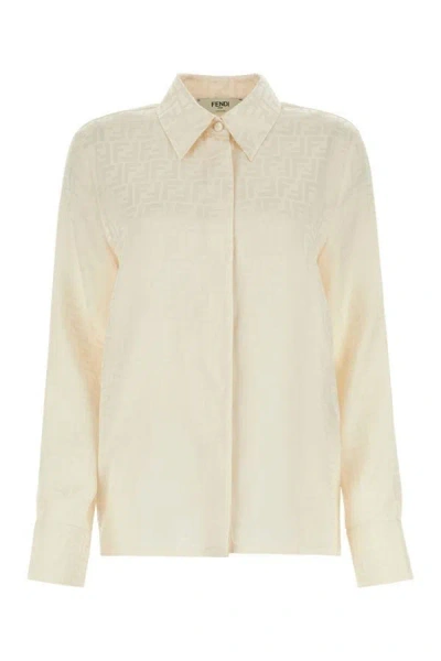 Fendi Woman Ivory Silk Shirt In White