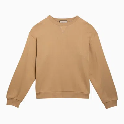 Gucci Camel-coloured Cotton Sweatshirt With Web Ribbon Men In Brown