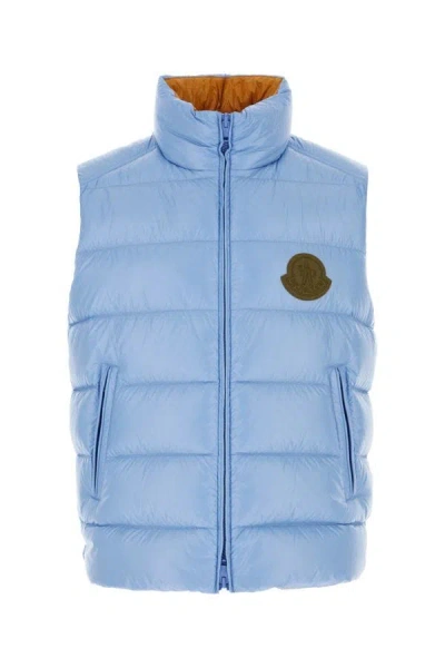 Moncler Nylon Sleeveless Down Jacket With Quilted Texture In Blue