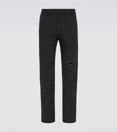 C.p. Company Cotton And Linen Straight Pants In Schwarz