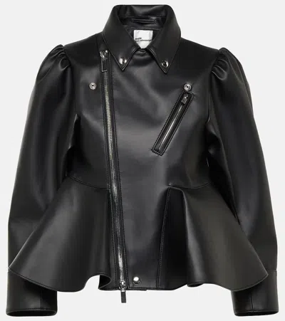 Noir Kei Ninomiya Womens Black Flared-hem Boxy-fit Faux-leather Jacket