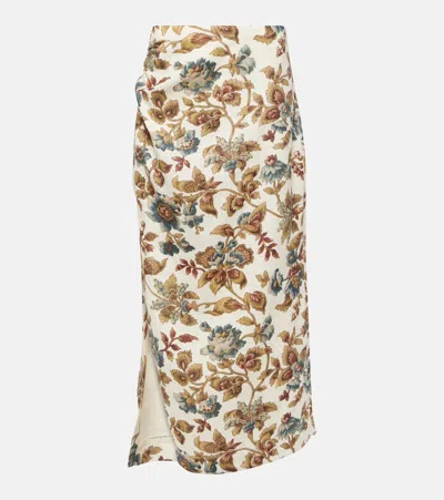 Sir Eleanora Floral Linen Midi Skirt In Viola Print