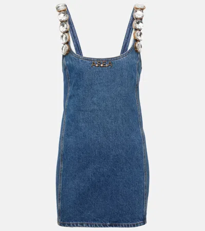 Area Jumbo Crystal Denim Mini Dress In Medium Wash