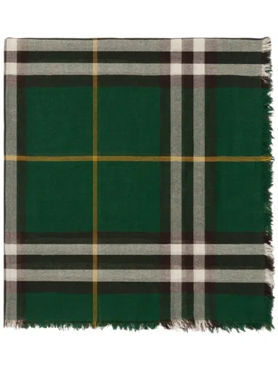 Burberry Check Wool Scarf In Green