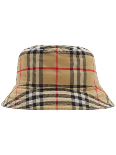 Burberry Check Motif Bucket Hat In Beige