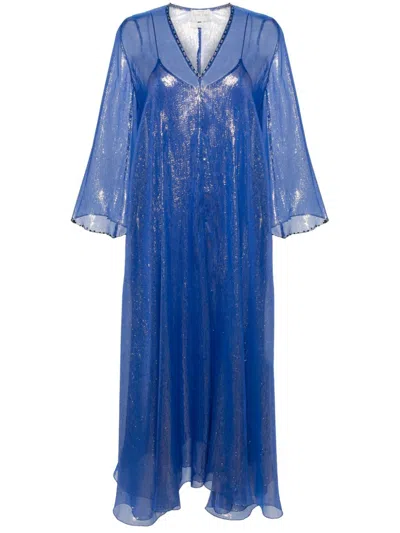 Forte Forte Chiffon Lurex Long Dress In Blue