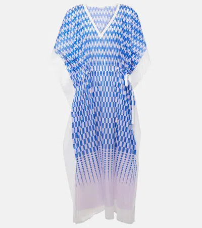 Dries Van Noten Printed Cotton And Silk Midi Dress In Blue