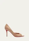 Christian Louboutin Apostropha Leather Half-d'orsay Red Sole Pumps In Blush