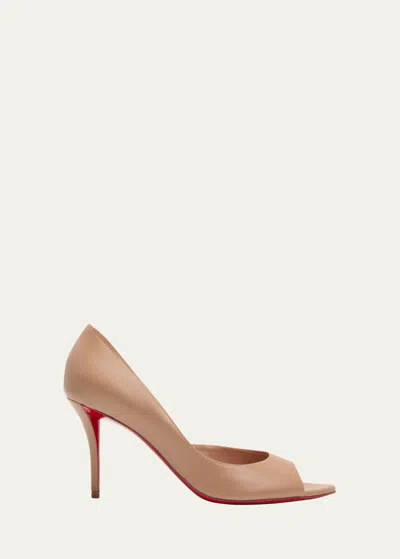 Christian Louboutin Apostropha Leather Half-d'orsay Red Sole Pumps In Blush