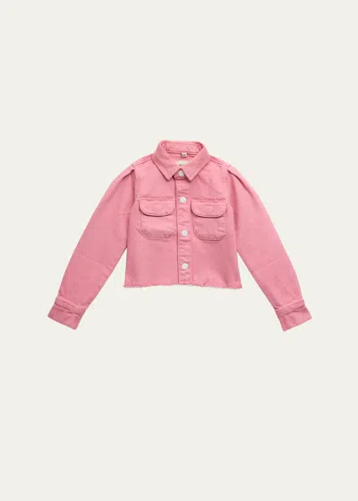 Dl1961 Kids' Simona Frayed-trim Denim Shirt In Flamingo