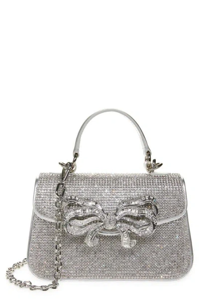 Judith Leiber Mini Crystal-embellished Bow-detailed Metallic Leather Tote In Shine Silver Rhine