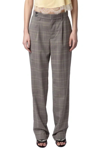 Zadig & Voltaire Pura Windowpane Check Wool Pants In Gris