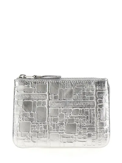 Comme Des Garçons Texture Leather Wallet In Silver