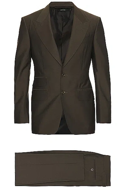 Tom Ford Yarn Dyed Mikado Shelton Suit In Green Wood
