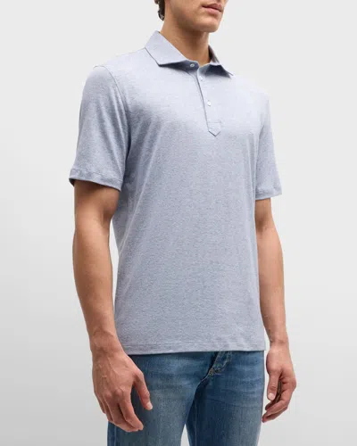 Brunello Cucinelli Men's Cotton-linen Melange Polo Shirt In Sky