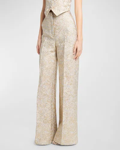 Stella Mccartney High-rise Metallic Brocade Wide-leg Trousers In Gold