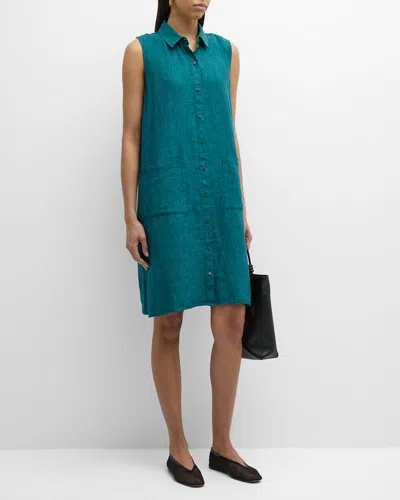 Eileen Fisher Sleeveless Organic Linen Midi Shirtdress In Aegean