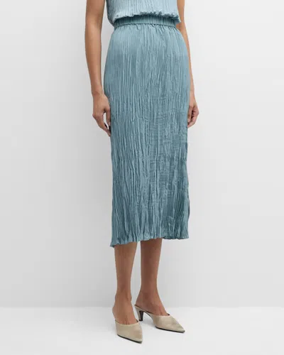 Eileen Fisher Crinkled Pleated Straight Midi Skirt In Seafoam
