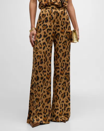 L Agence Pilar Leopard Silk Wide-leg Pants In Brn Mt Sahara Leo