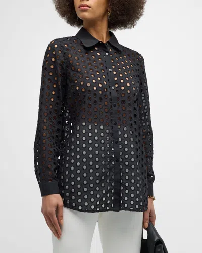 L Agence Lindy Eyelet Blouse In Black