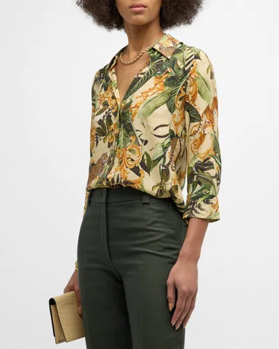 L Agence Camille Jungle Printed Blouse In Ecru Multi Rococo