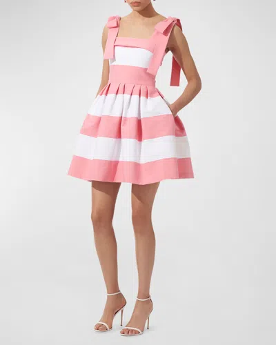 Carolina Herrera Striped Bow-strap Mini Dress In Shell Pink Multi
