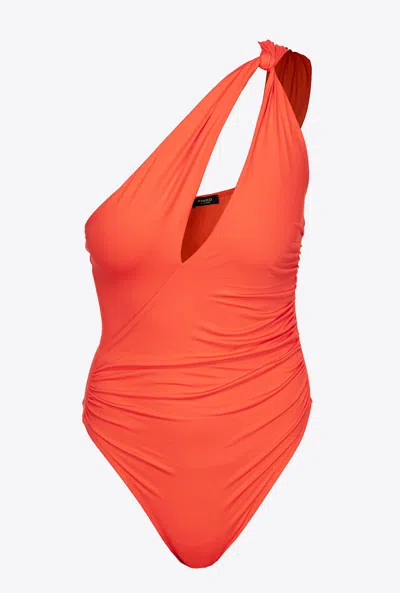 Pinko One-shoulder Cut-out Swimsuit In Orange-fiesta