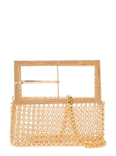 Silvia Gnecchi 'downtown Bag' Gold-colored Shoulder Bag With Maxi Buckle In Metal Mesh Woman In Grey