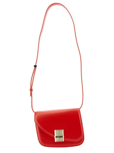 Ferragamo 'oyster' Red Asymmetric Crossbody Bag With Logo Detail In Leather Woman