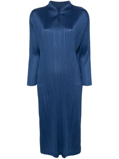 Issey Miyake Pleats Please  Pleated Long Dress In Blue