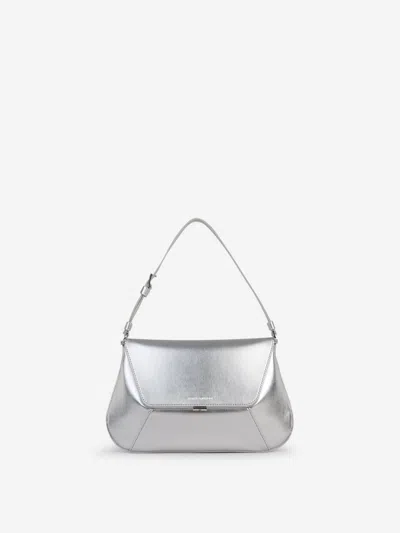 Amina Muaddi Metallic Shoulder Bag In Platejat