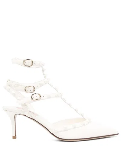 Valentino Garavani Rockstud Leather Slingback Pump In White