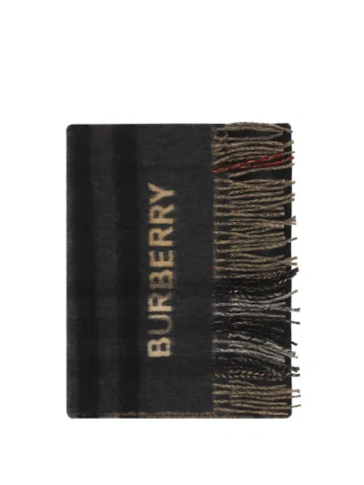 Burberry Sciarpa In Cashmere Con Motivi Tartan A Contrasto In Archive Beige/ Black