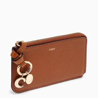Chloé Chloe Brown Leather Zipped Card Case Women In Orange