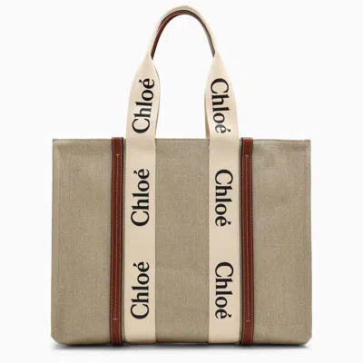 Chloé Woody Large Bag In Beige/brown In White