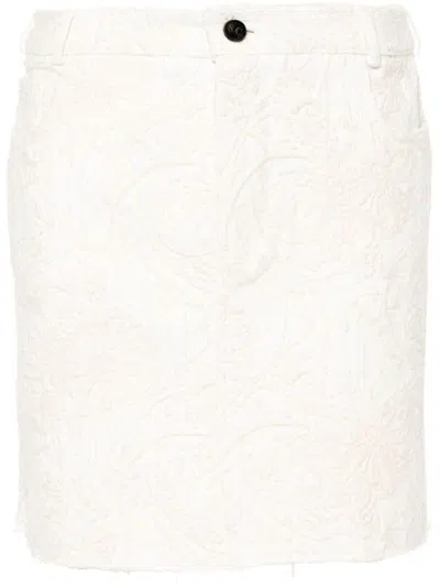 Semicouture Georgia Embroidered Denim Mini Skirt In White