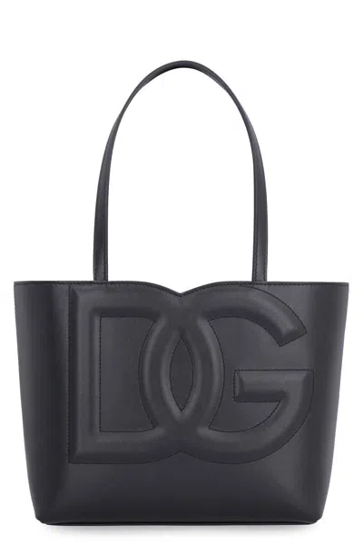Dolce & Gabbana Logo Leather Tote Bag In Black