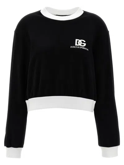 Dolce & Gabbana Dg Logo Cropped Jersey Sweatshirt In Black