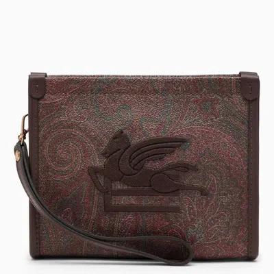 Etro Paisley Clutch Bag In With Logo In Brown