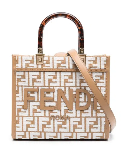 Fendi Sunshine Small Tote Bag In Beige