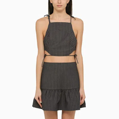 Ganni Pinstripe Top With Laces In Grey