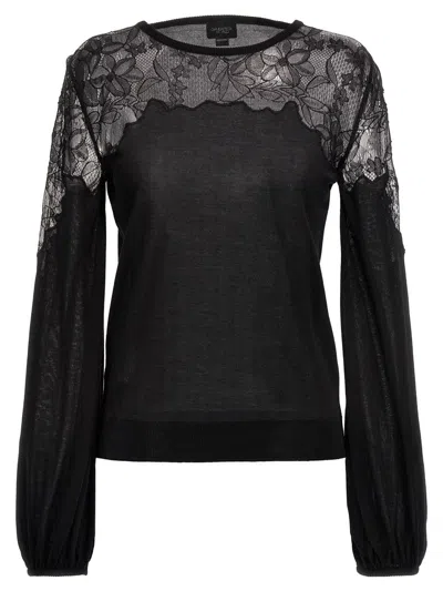 Giambattista Valli Lace-panel Round-neck Jumper In Black